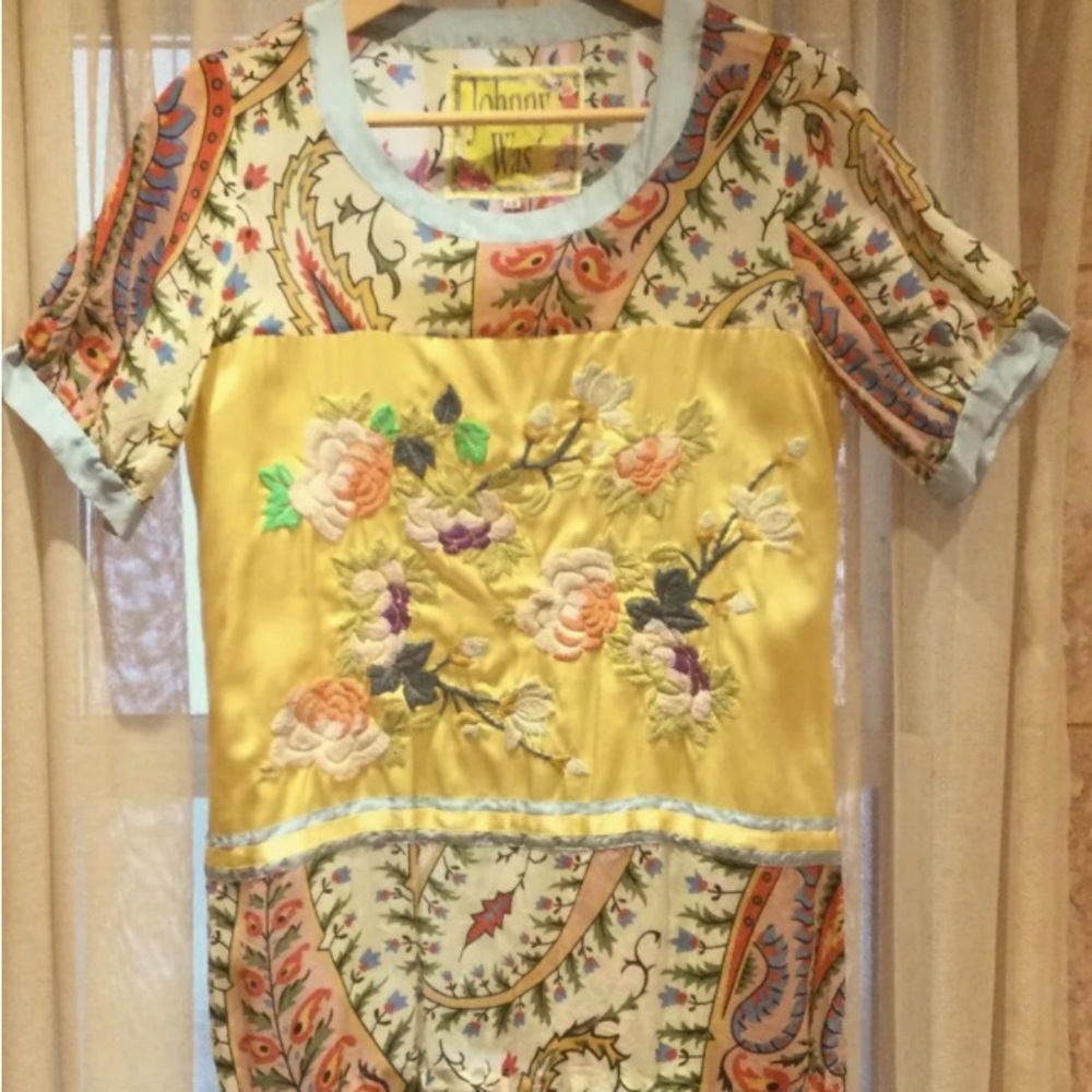 Johnny Was mistic tunic scarf printed embroidered paneled blouse size 2x